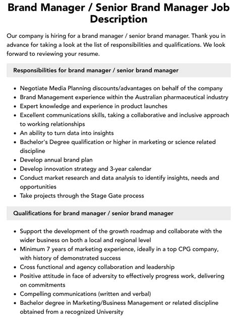 senior brand manager p&g salary|Senior Brand Manager Job Description .